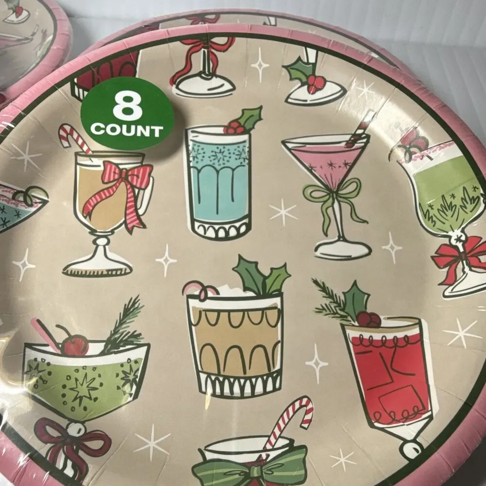 Design International Group Christmas Cocktail 7in Paper Plates 4pack of 8ct